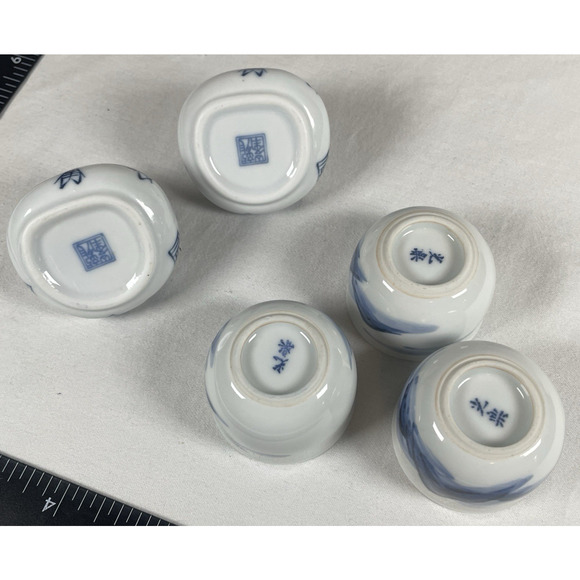 Sake Set 3 Ochoko Cup 2 Tokkuri Bottle Blue White Porcelain Japanese +Chopsticks - Picture 6 of 10